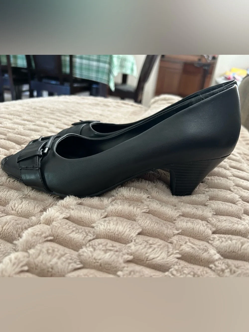 Cloudwalkers Black Peep-Toe Buckle Flats